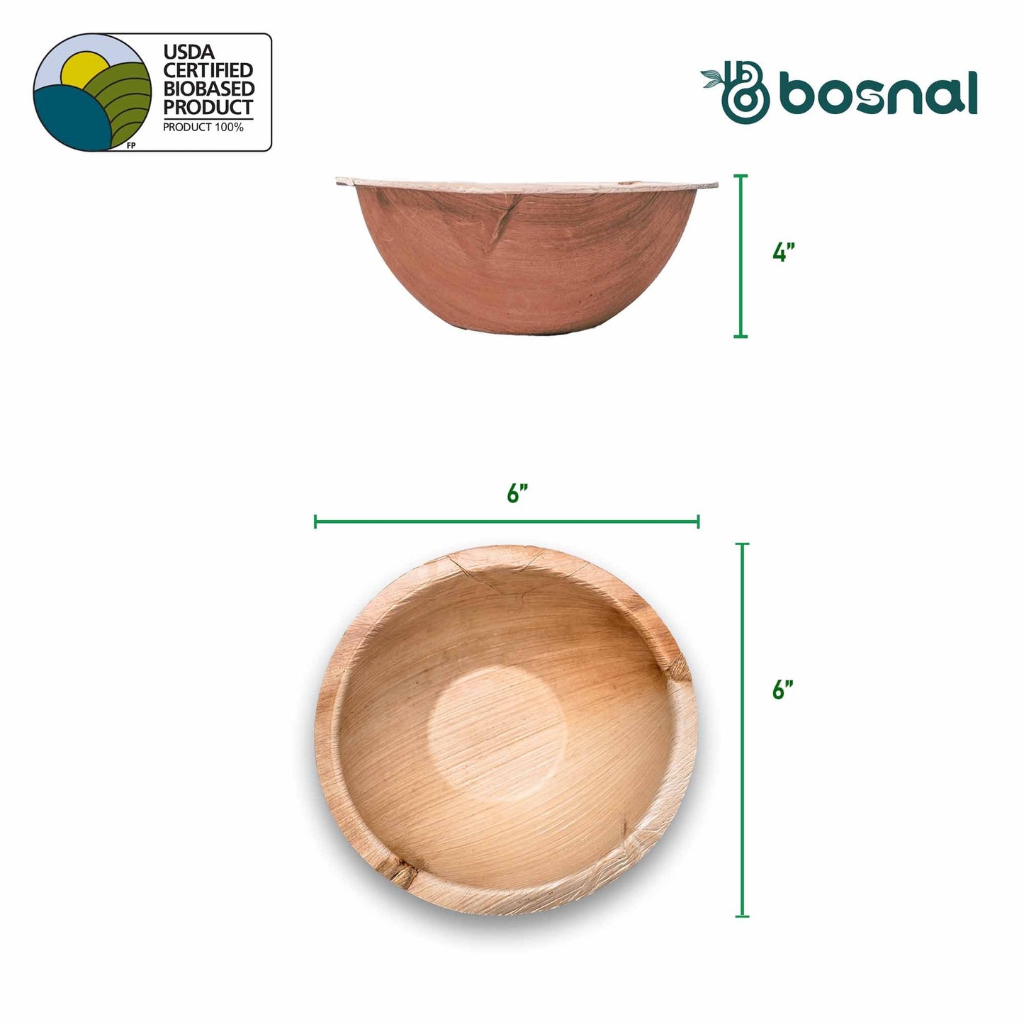 Bosnal - Palm Leaf Bowl, 6 inch, Round , 25 Pcs